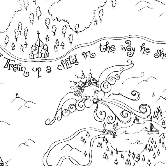 Printable train up a child scripture art christian coloring page for mom godparent baptism sponsor fantasy map with proverbs
