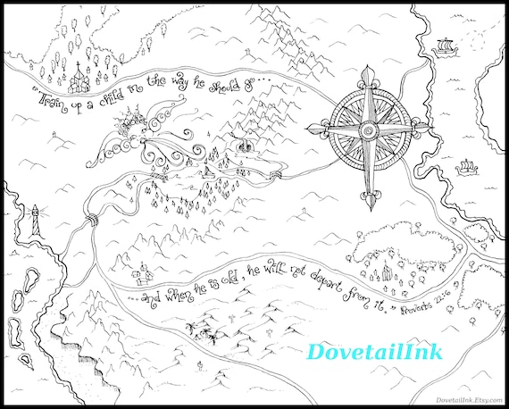 Printable train up a child scripture art christian coloring page for mom godparent baptism sponsor fantasy map with proverbs