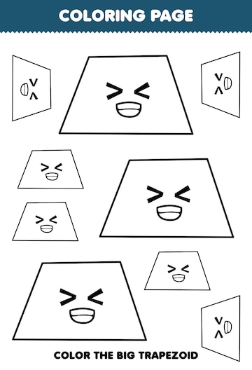 Premium vector education game for children coloring page big or small picture of geometric shape trapezoid line art printable worksheet