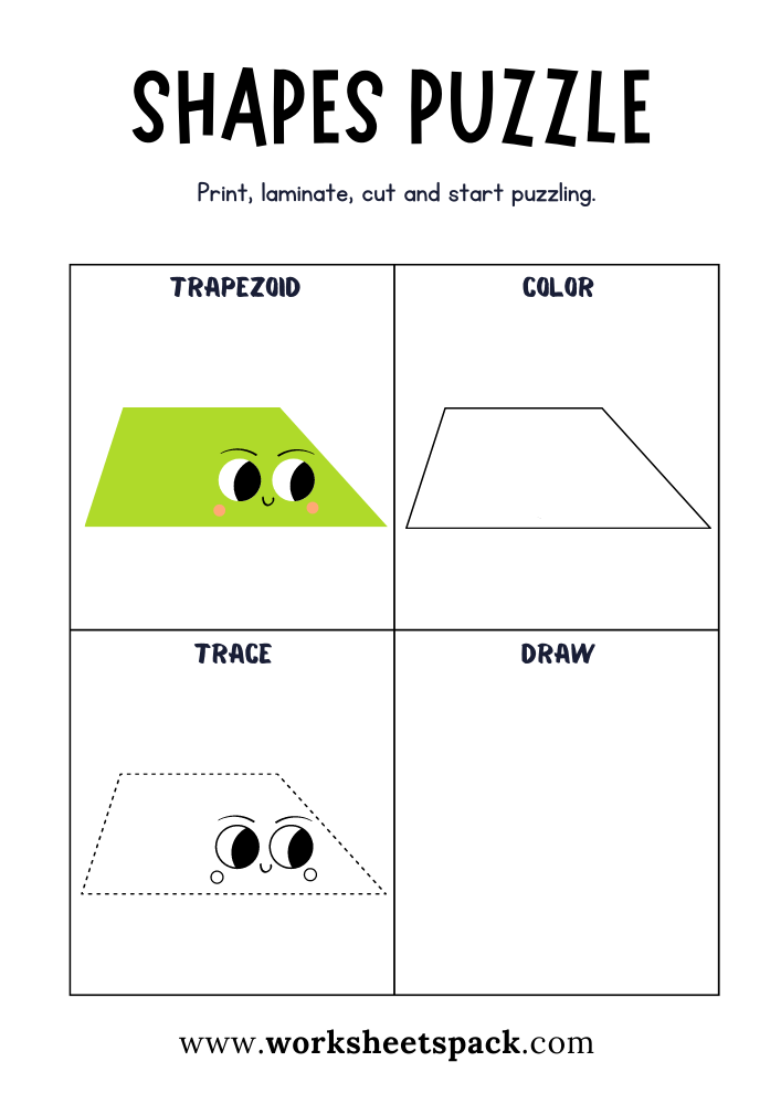 Shapes puzzle worksheets free printable trapezoid puzzle game for students