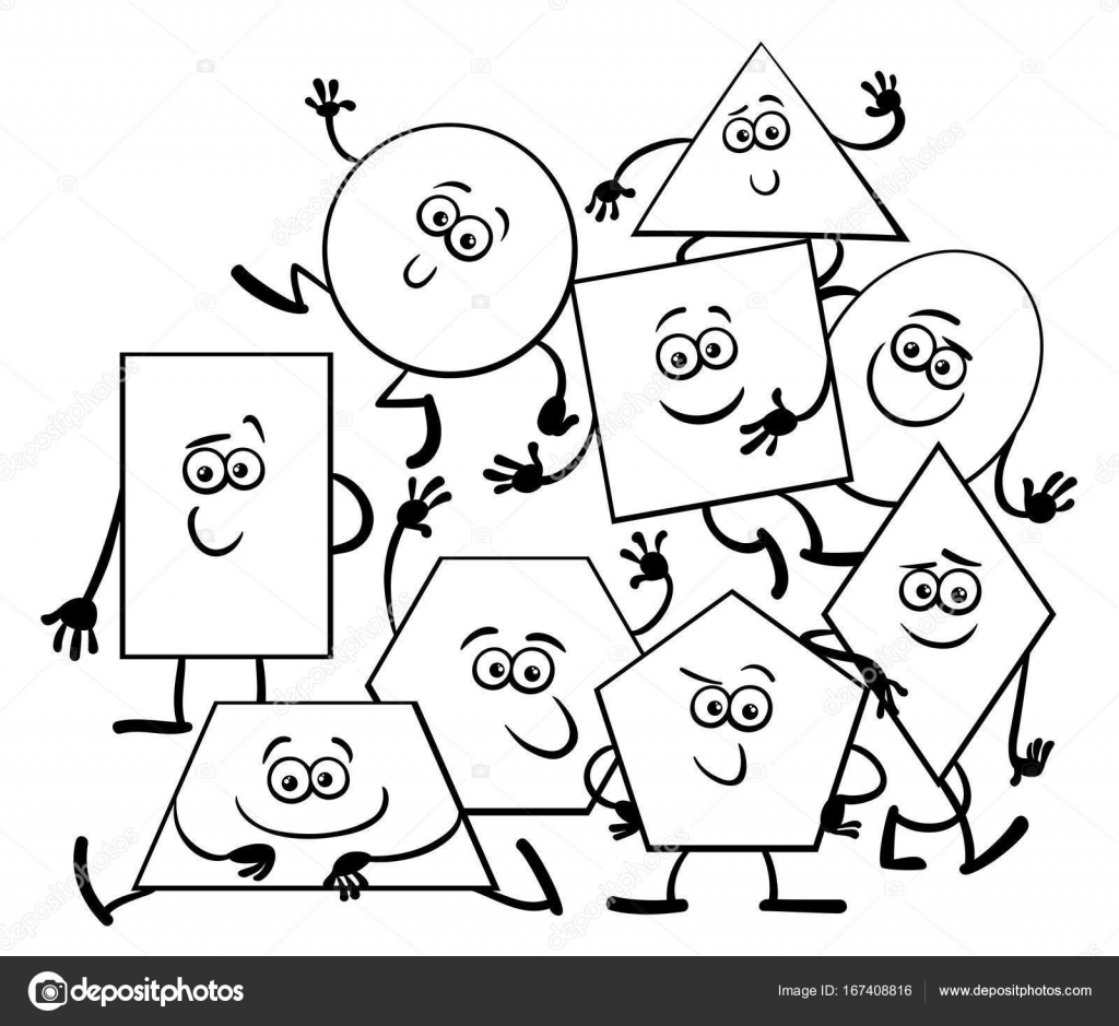 Cartoon geometric shapes coloring book stock vector by izakowski