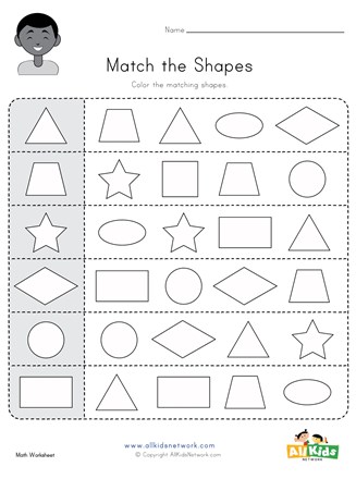 Color the matching shapes worksheet all kids network