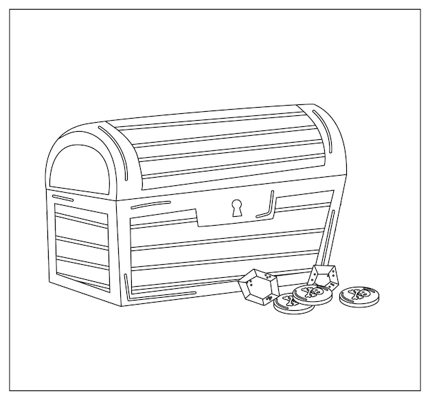 Premium vector coloring page outline of cartoon treasure chest coloring book for kids vector image for pirate party for children