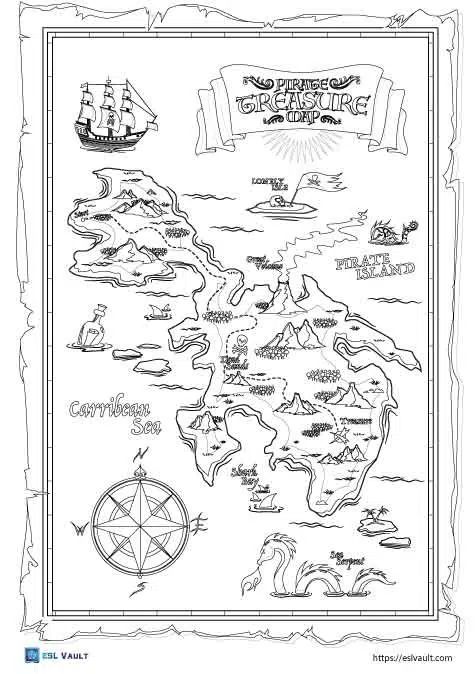 Free treasure map coloring pages