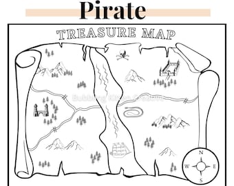 Kids pirate treasure map coloring sheet pirate party activity favor printable pdf jpg