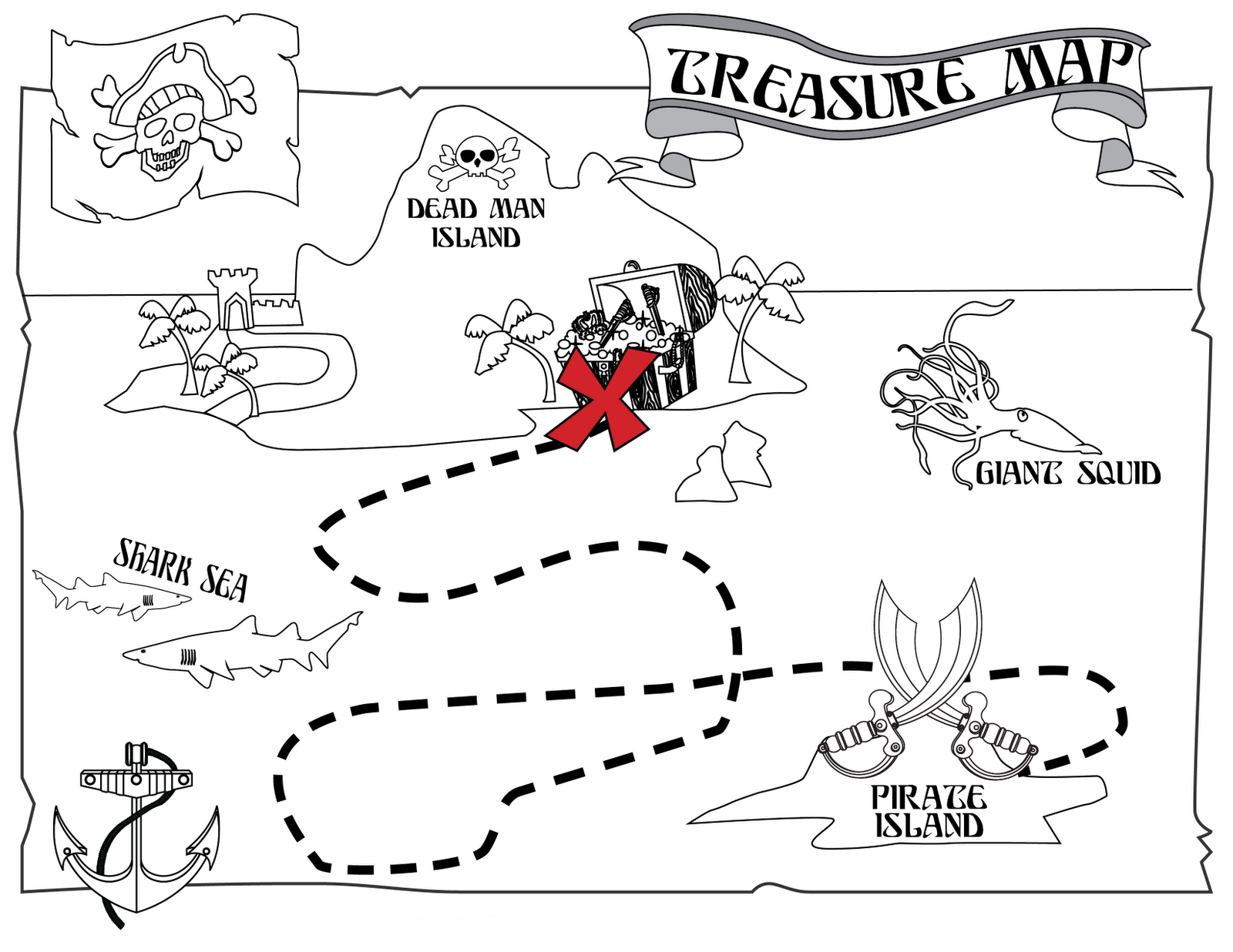 Printable pirate treasure map coloring page pirate coloring pages pirate treasure maps pirate maps