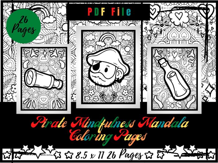 Pirate mandala colouring pages for kids treasure flag ship and map printable teaching resources
