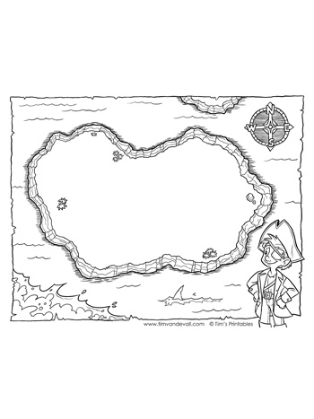 Pirate treasure map â blank â black and white â tims printables
