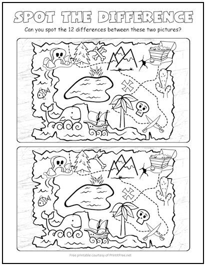 Treasure map spot the difference picture puzzle print it free