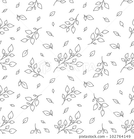 Leafy branch birch seamless pattern black line