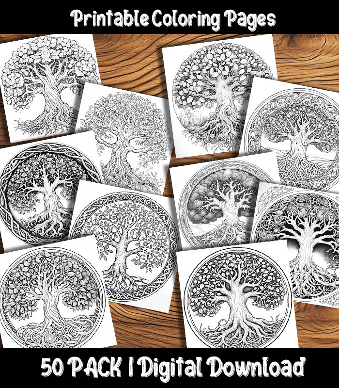 Tree of life coloring pages pack happy colorist