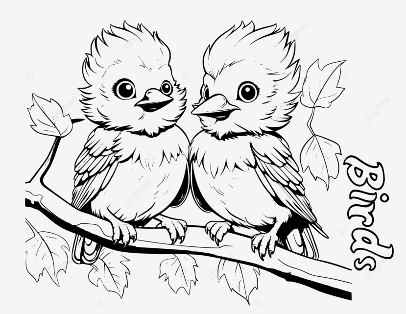 Cute birds holding autumn leaves coloring page for kids vector bird coloring page for kids printable bird coloring pages for adults bird coloring page for toddlers png and vector with transparent background