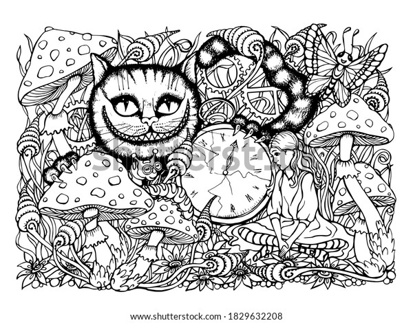 Cheshire cat alice wonderland coloring book stock vector royalty free