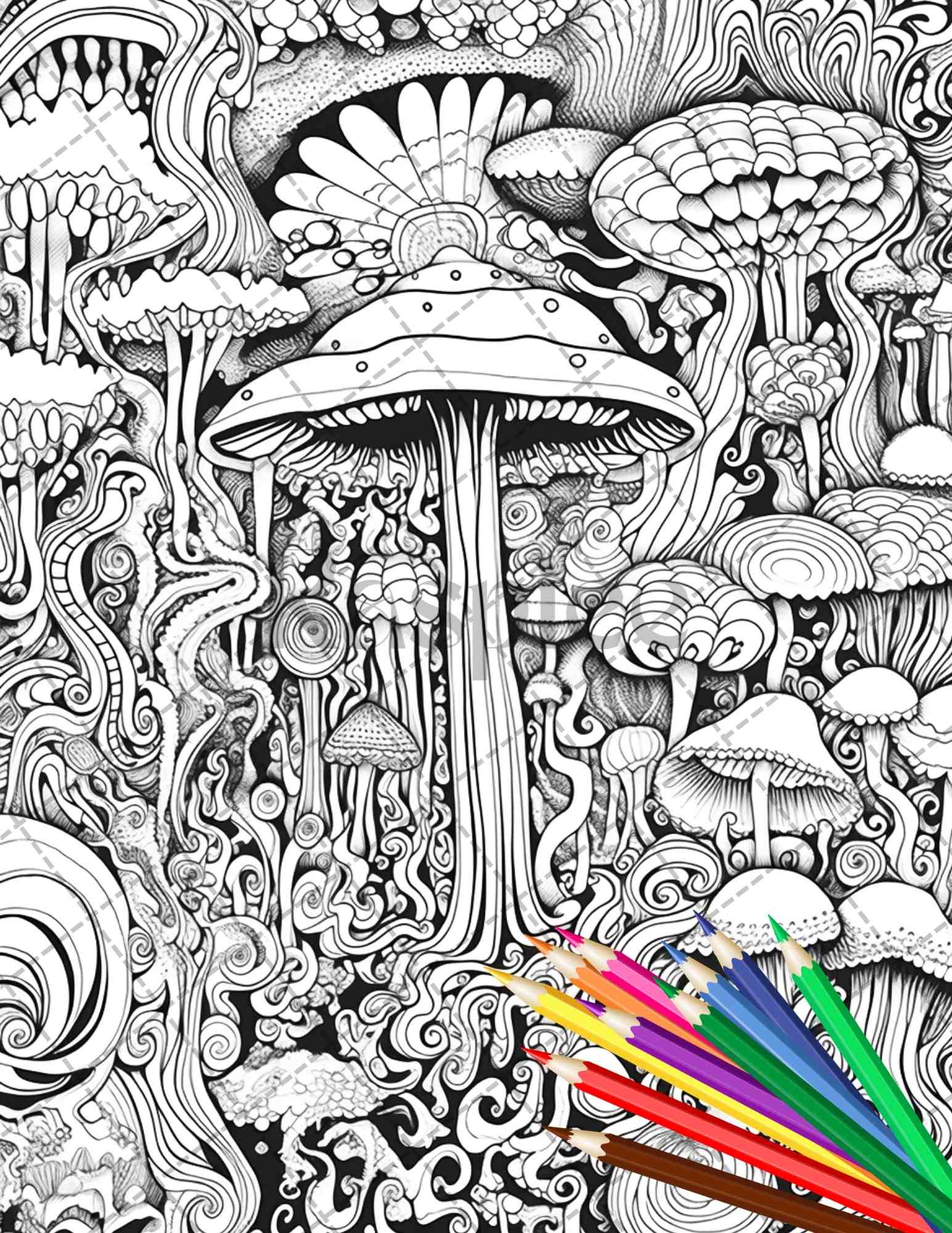 Psychedelic trippy coloring book printable for adults grayscale color â coloring