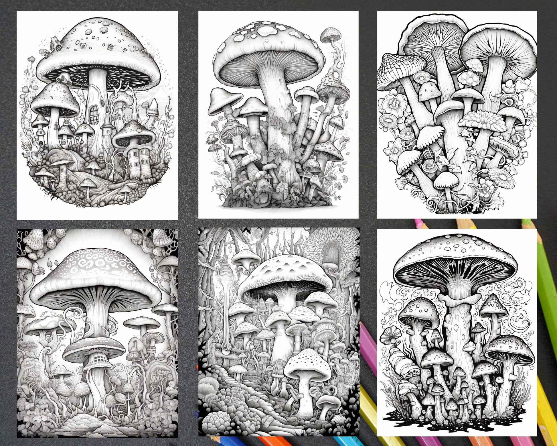 Psychedelic mushroom forest coloring book printable for adults trippy â coloring