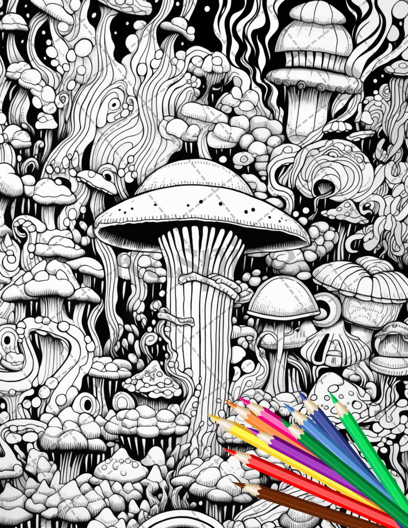 Psychedelic trippy coloring book printable for adults grayscale color â coloring