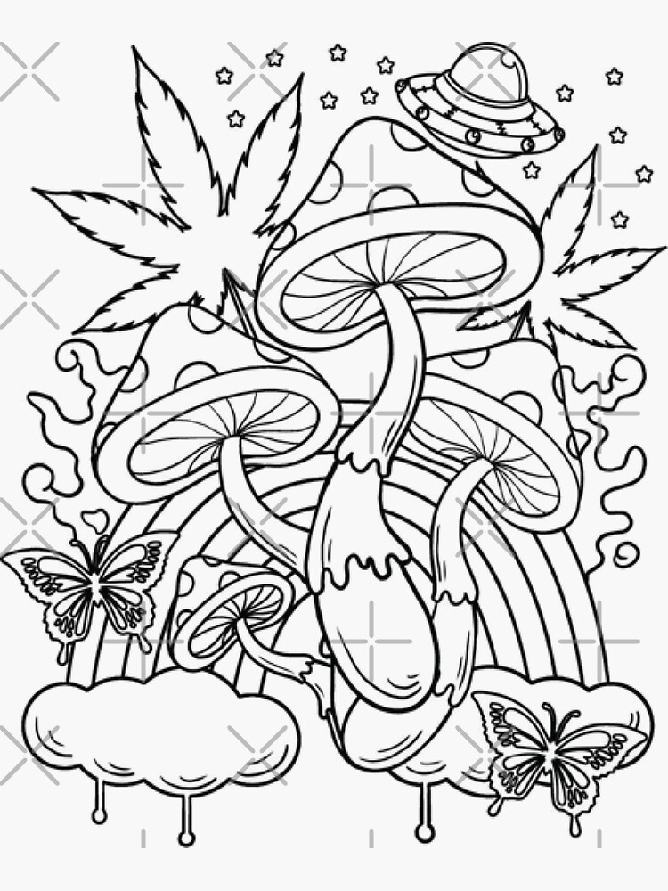 Trippy coloring magic mushroom sticker for sale by ash ley