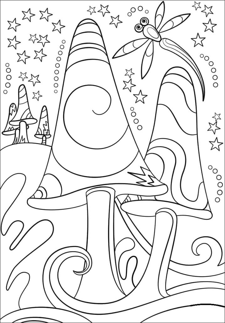 Shrooms trippy coloring page