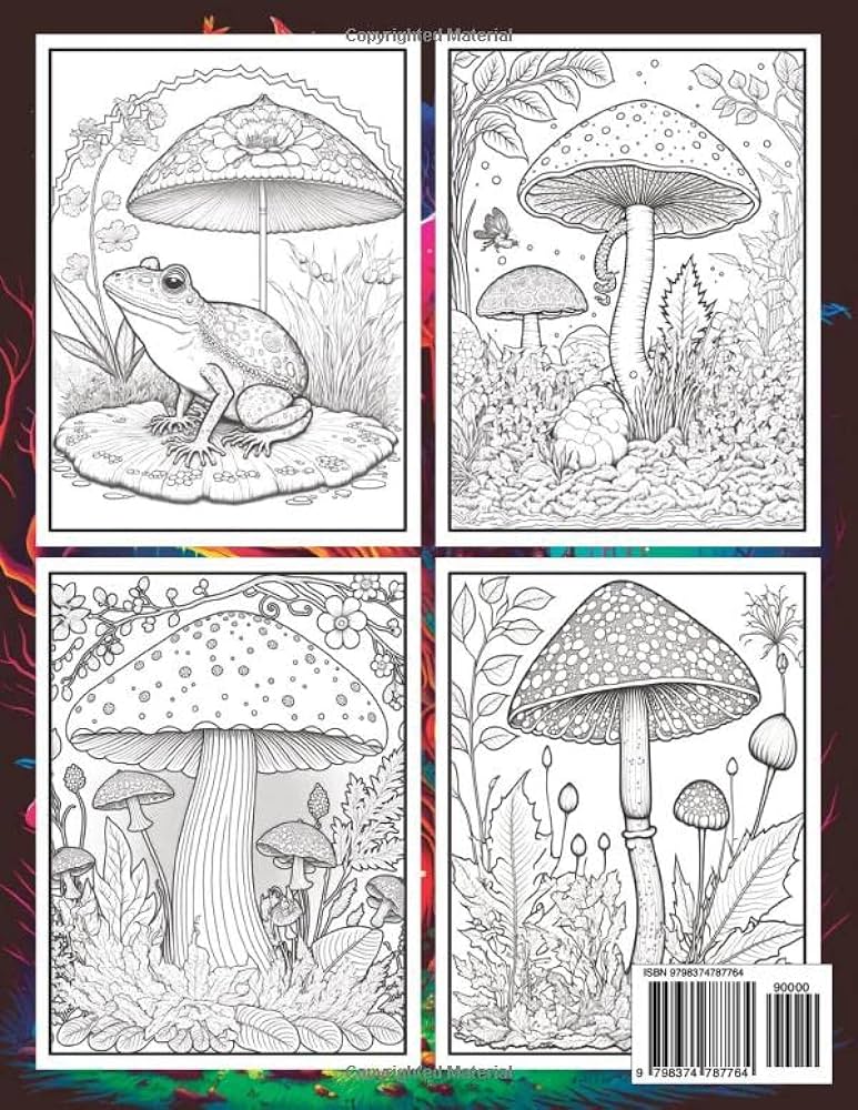 Mushroom forest coloring book mushrooms coloring book for adults relaxation and stress relief fantasy fungi mycology and creative mushroom coloring pages for adults and teens large print cb publishing ella