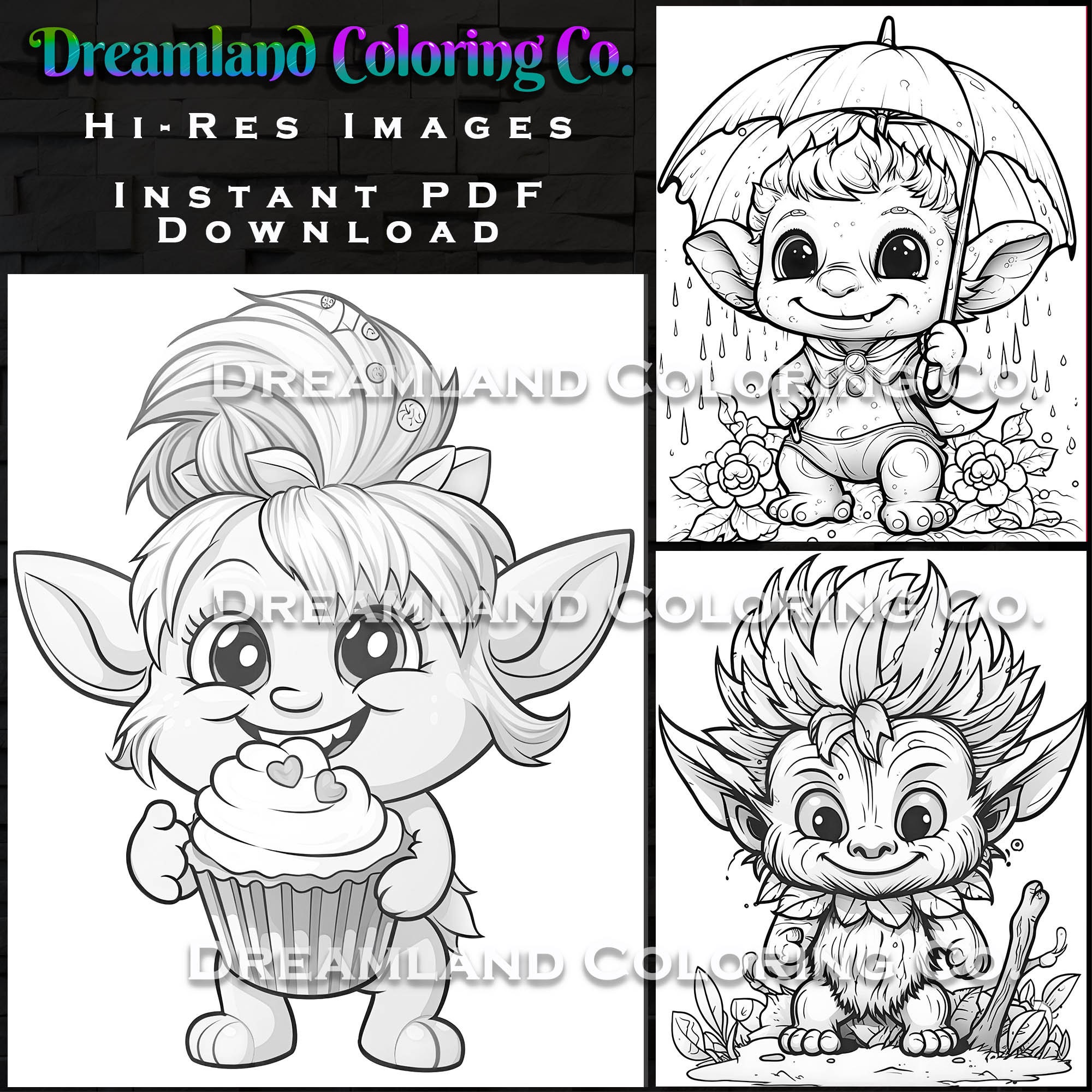 Cute baby kawaii style trolls coloring pages printable for