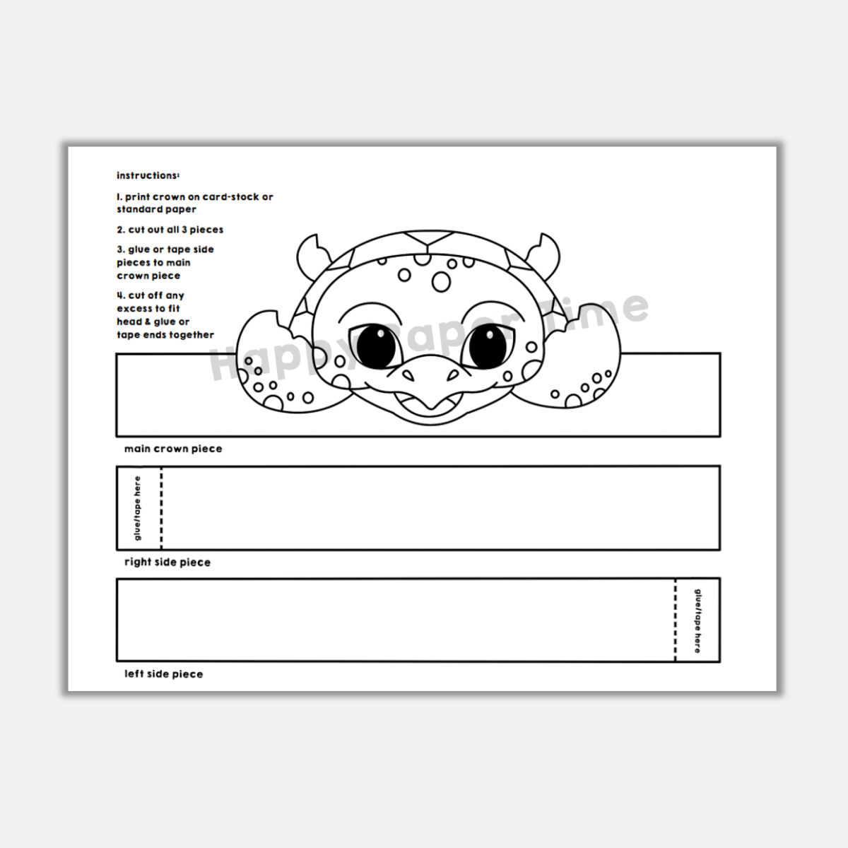 Sea turtle paper crown printable ocean sea animal coloring craft made by teachers