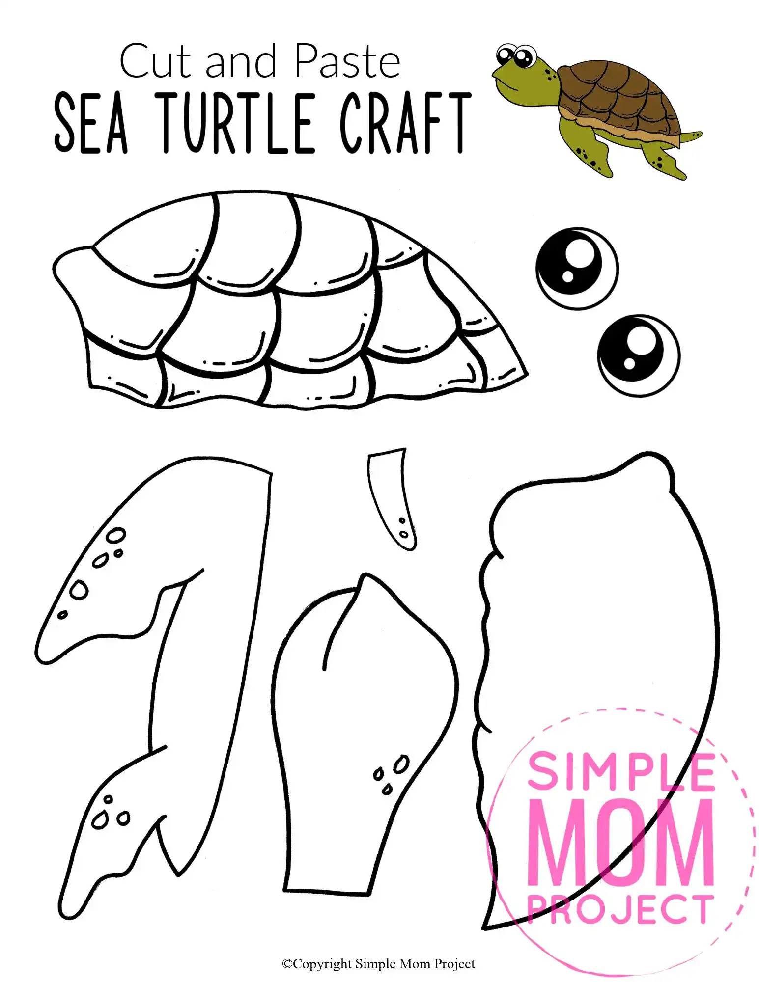 Cut and paste sea turtle craft for kids with free template â simple mom project