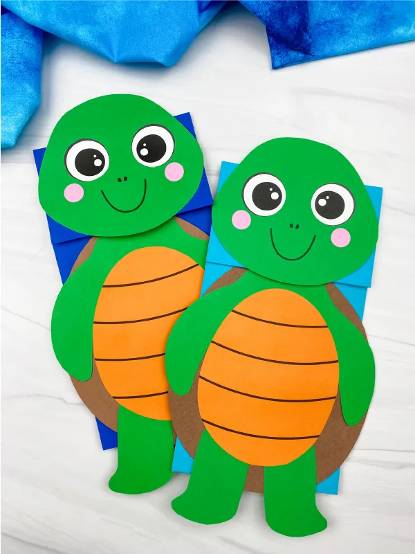 Turtle paper bag puppet craft free template