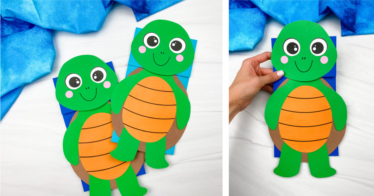 Turtle paper bag puppet craft free template
