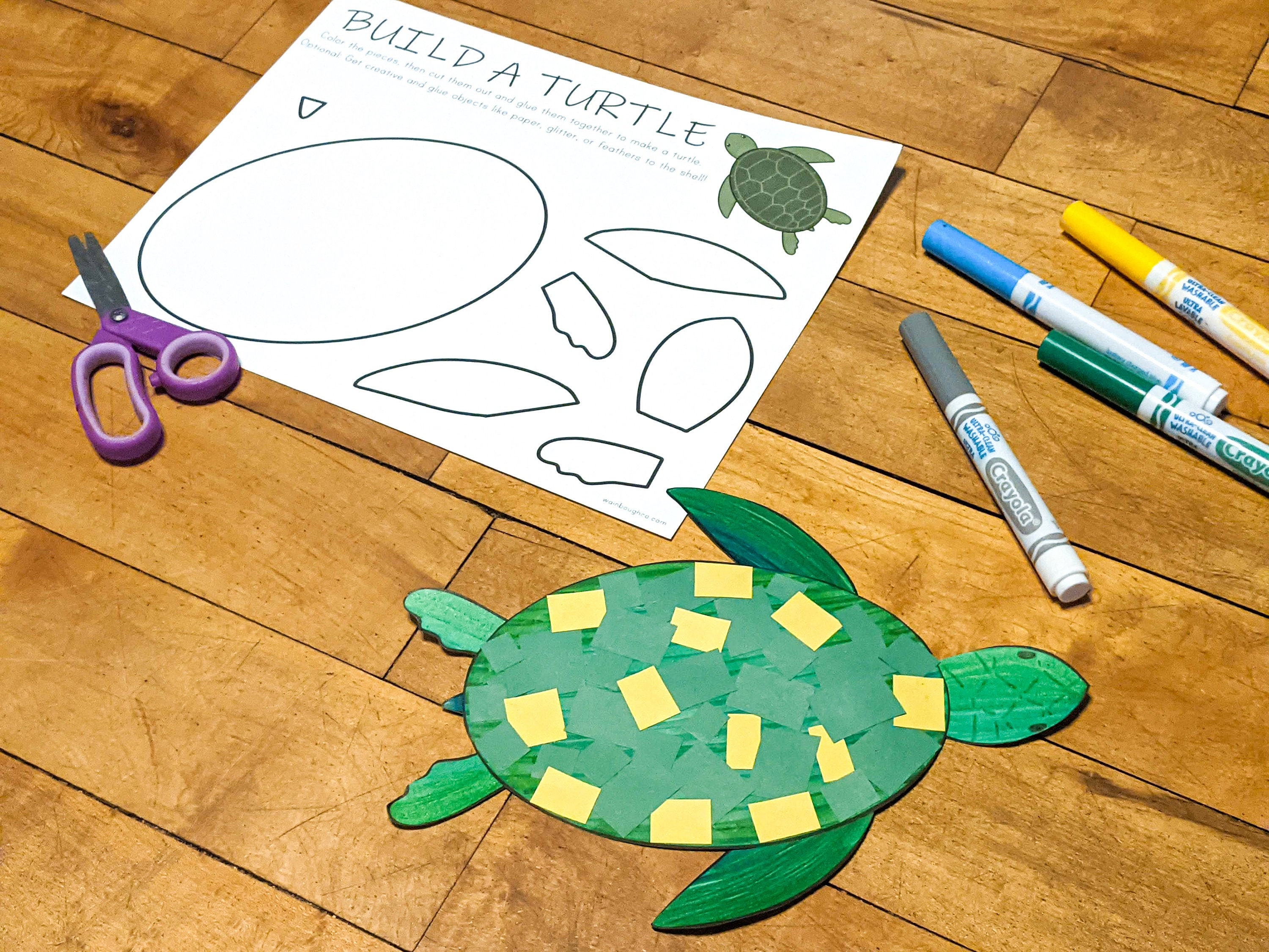 Turtle printable craft ocean paper craft indoor preschool activity kids coloring page homeschool download summer printable craft