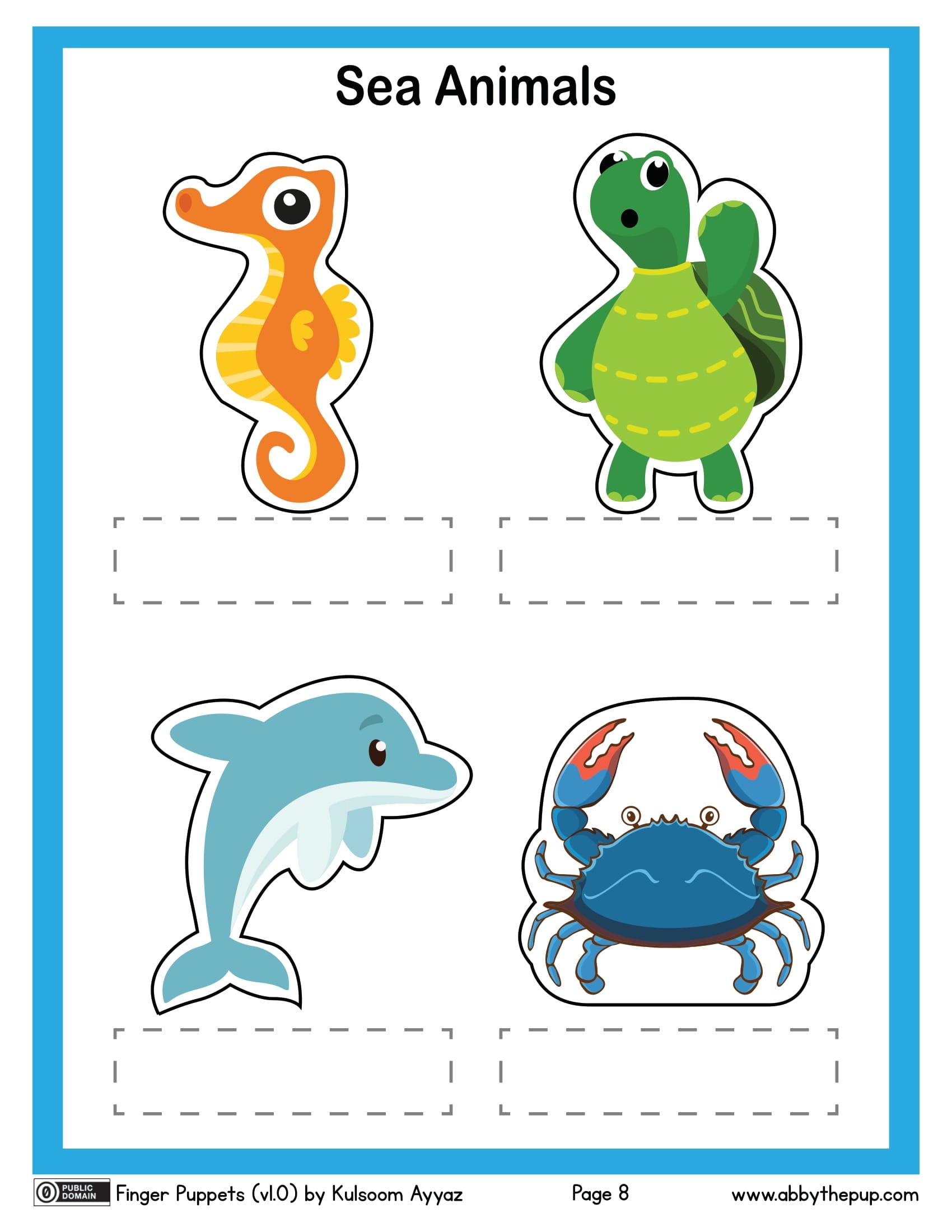 Sea animals finger puppets free printable papercraft templates