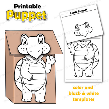 Puppet turtle craft activity printable paper bag puppet template