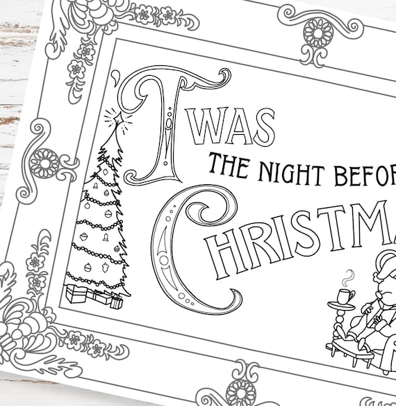 Twas the night before christmas coloring page holiday pdf printable winter activity