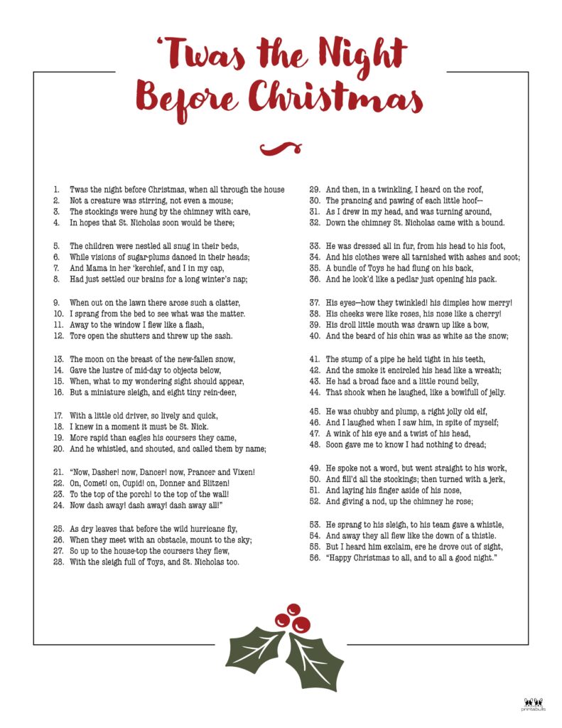 Twas the night before christmas printables
