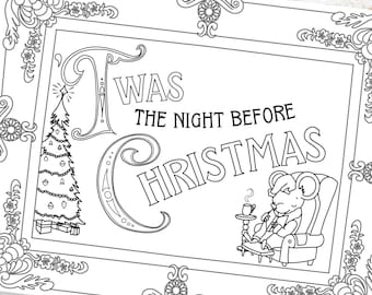Twas the night before christmas coloring page holiday pdf printable winter activity