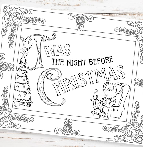 Twas the night before christmas coloring page holiday pdf printable winter activity