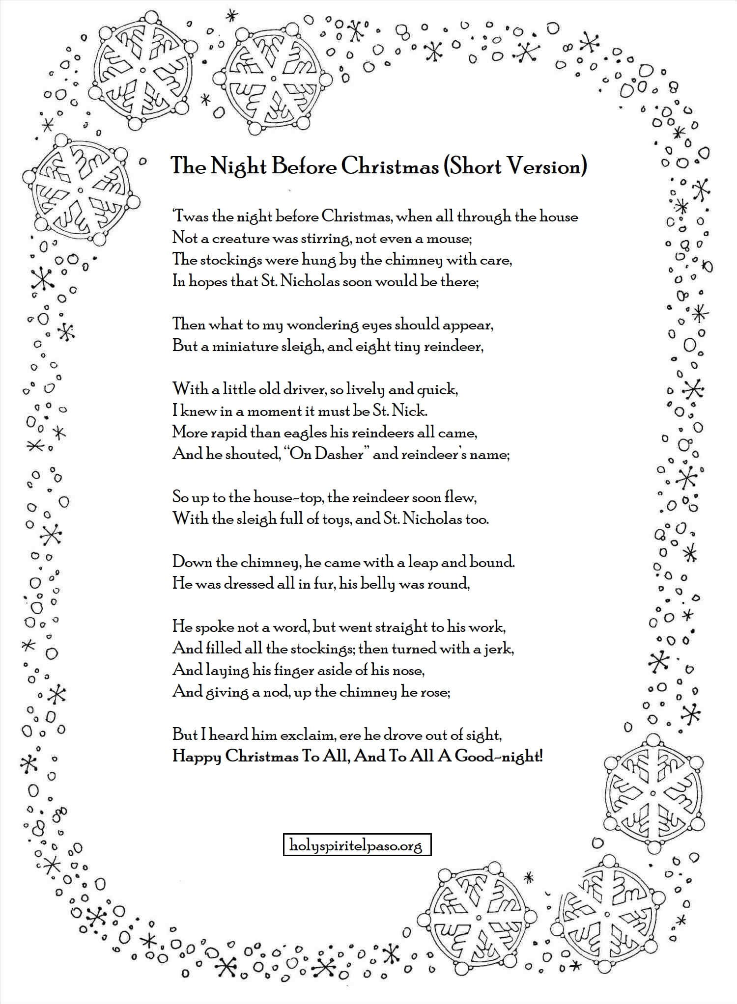 The night before christmas printable