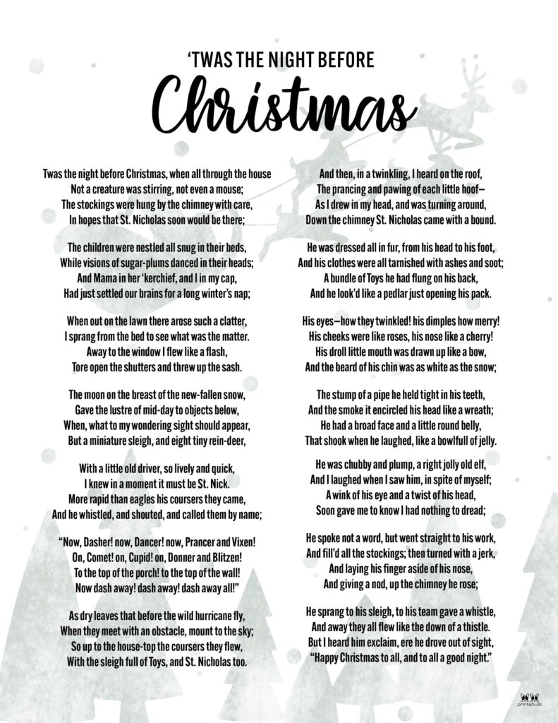 Twas the night before christmas printables
