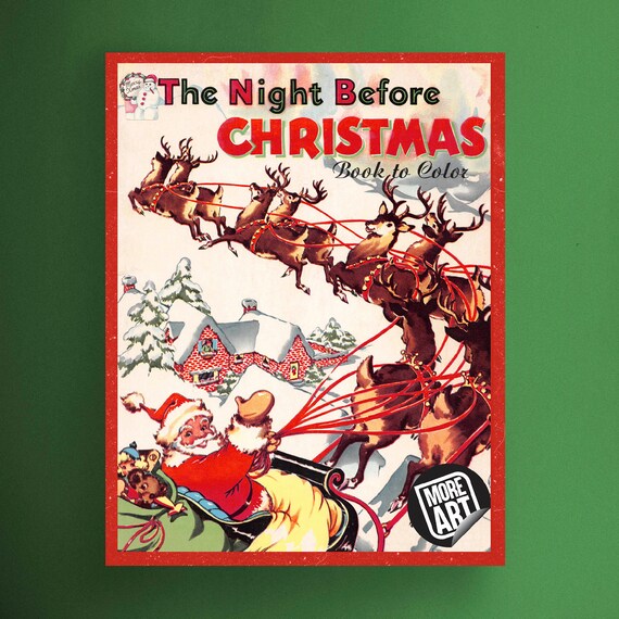 The night before christmas coloring book printable pdf instant digital download vintage x