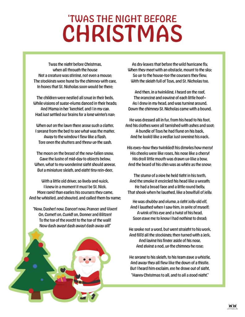 Twas the night before christmas printables