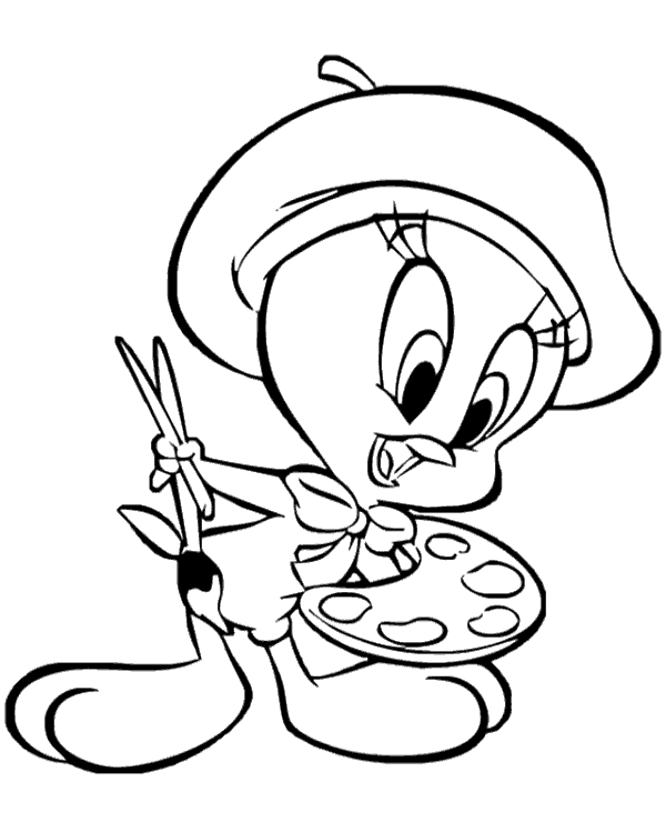 Tweety the painter coloring sheet