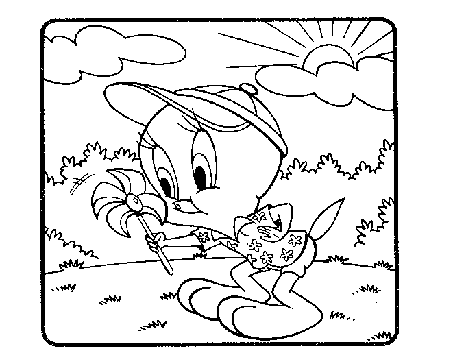 Printable coloring pages of tweety and big kitty