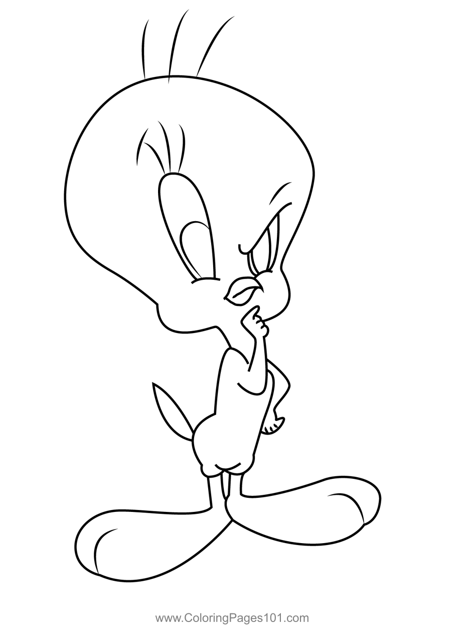 Tweety bird thinking coloring page for kids
