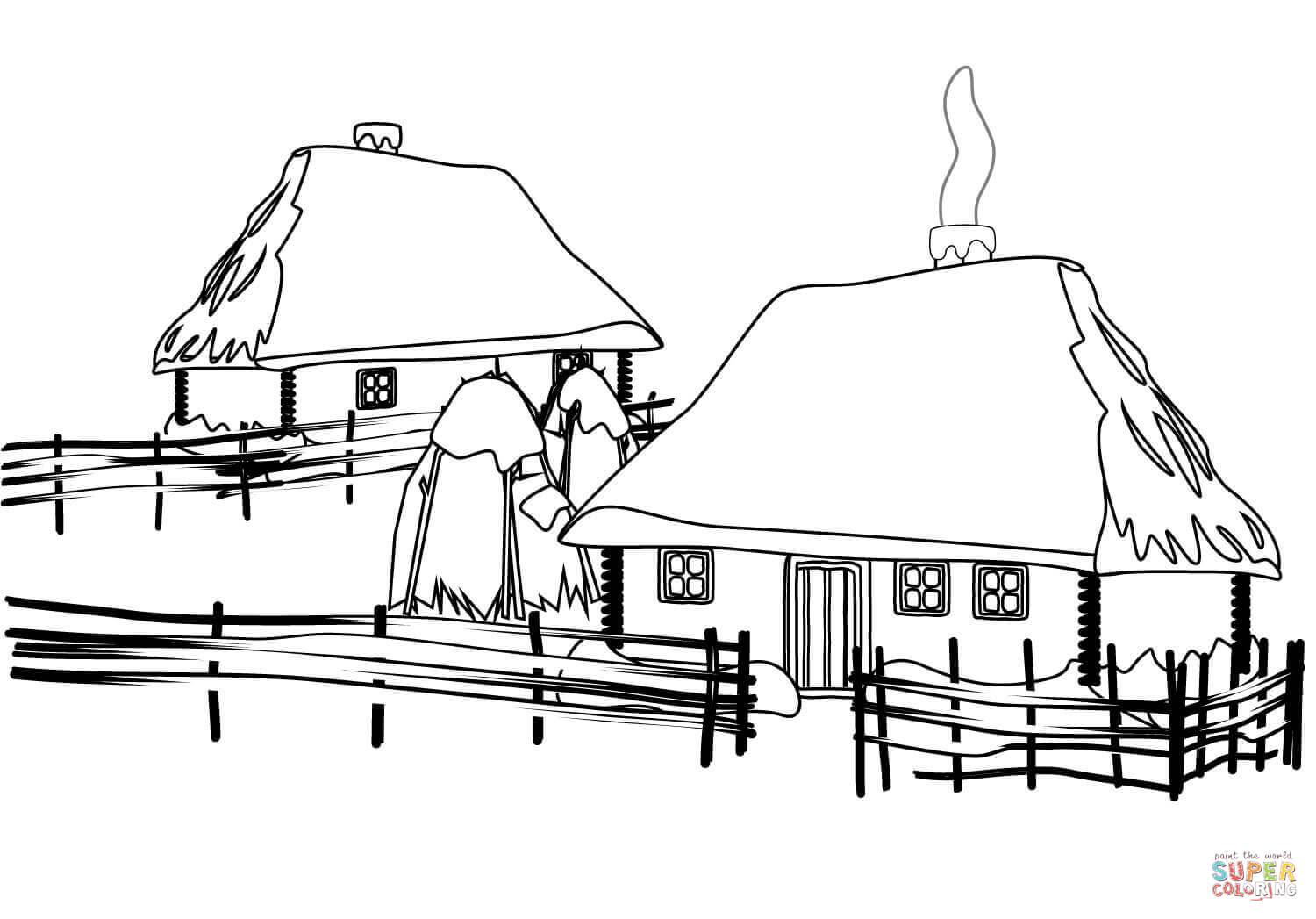 Ukrainian traditional house coloring page free printable coloring pages