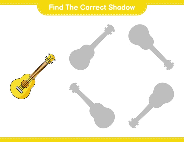 Premium vector find the correct shadow find and match the correct shadow of ukulele educational children game printable worksheet vector illustration