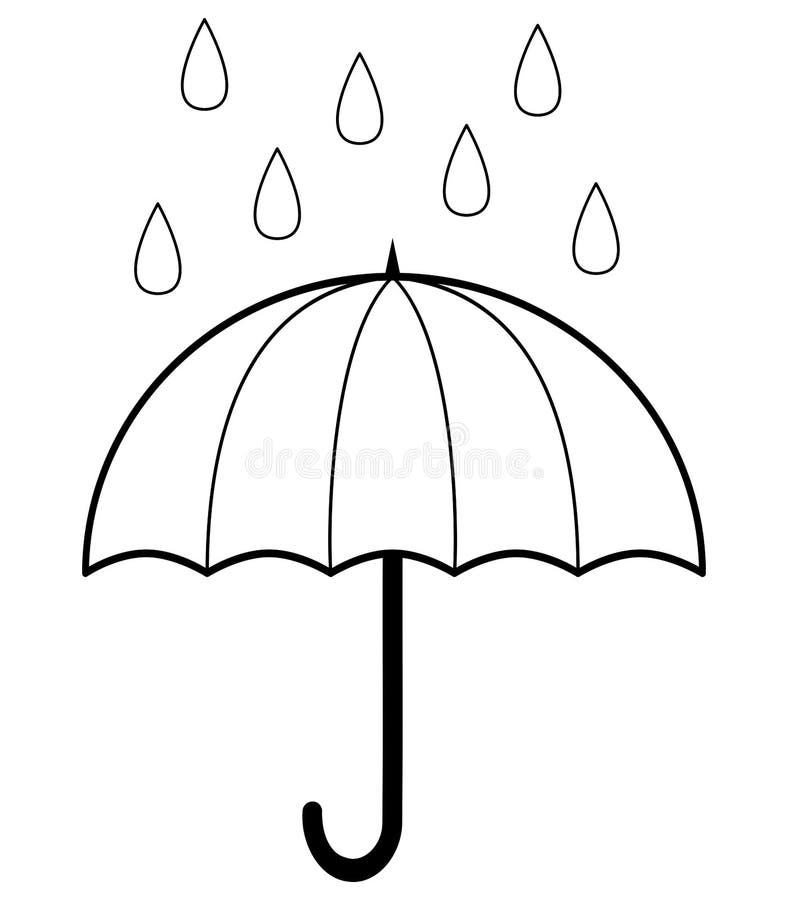 Umbrella in rain outline coloring book page for children stock vector