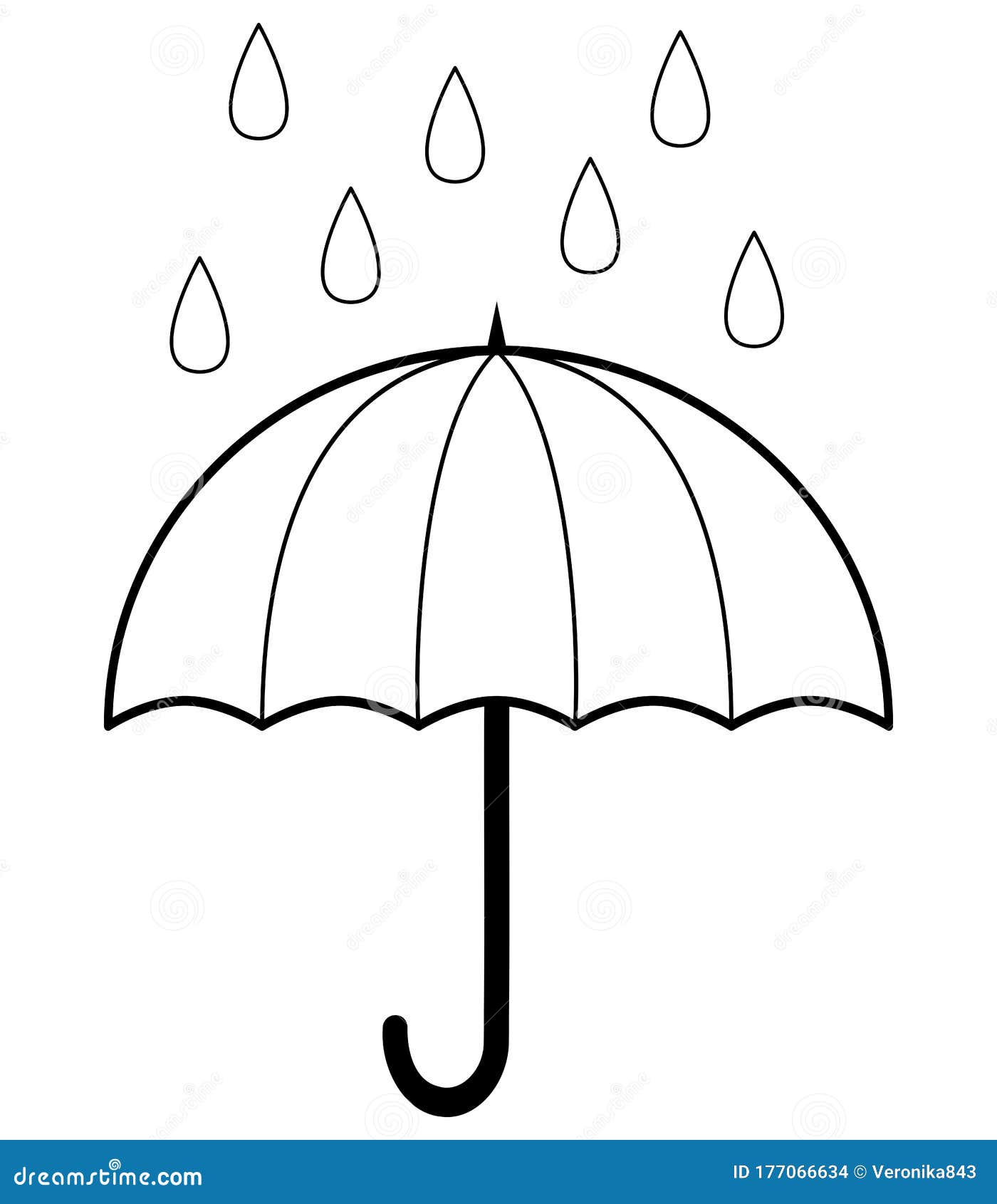 Umbrella in rain outline coloring book page for children stock vector