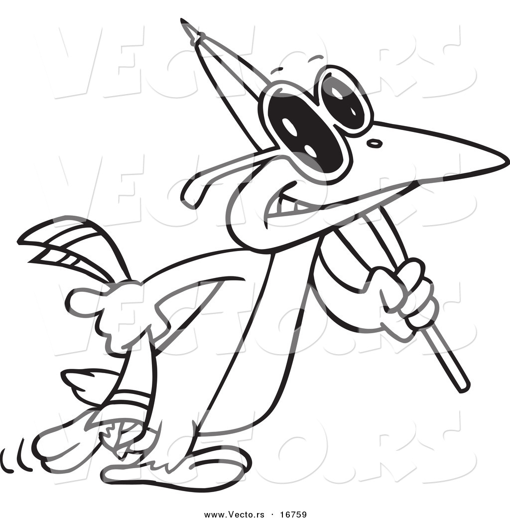 R of a cartoon summer bird carrying a beach umbrella
