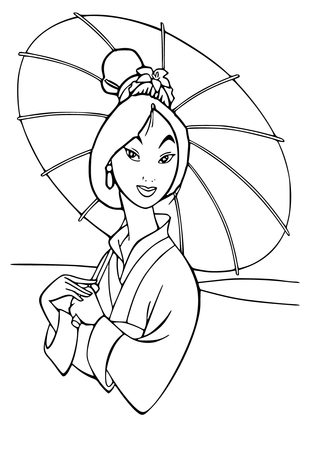 Free printable mulan umbrella coloring page for adults and kids