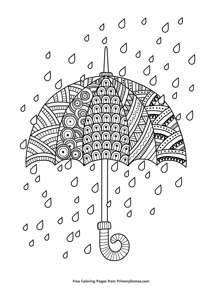 Rain drops with umbrella coloring page â free printable ebook umbrella coloring page coloring pages spring coloring pages