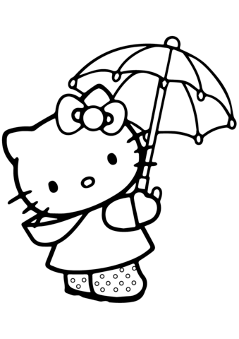 Lovely hello kitty under the umbrella coloring page free printable coloring pages